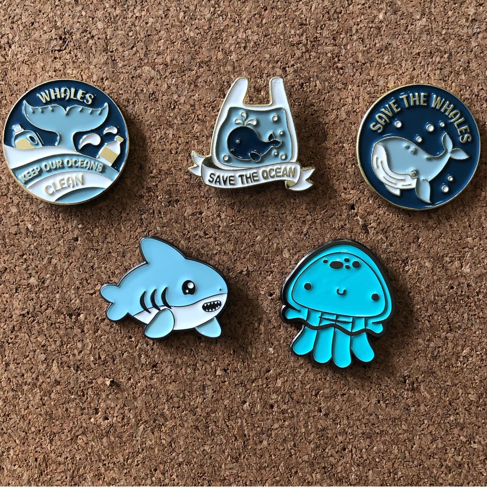 3/$40 Ocean enamel pins - save the whales